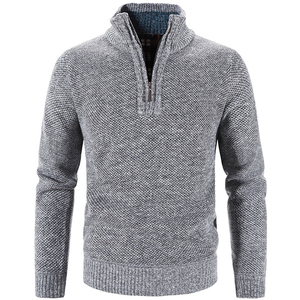 Cardigan en laine unie pour homme, col roulé 1/4 zip, manches classiques, anti-boulochage, tricoté, pour l'hiver - Product Image 2