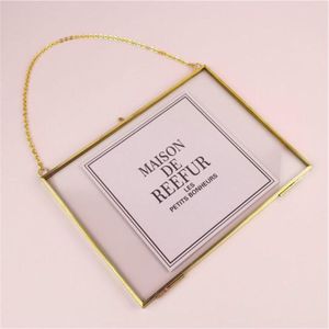 Luxury <b>Gold</b> Metal Hanging Photo <b>Frame</b> Glass Picture Display Modern Wall Art Decor Floating <b>Frame</b> for Home Wedding Decoration - Product Image 1