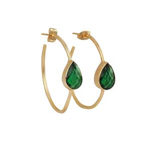 <b>Emerald</b> Quartz Gemstone Gold Plated Hoop Earrings Pear Green Gemstone <b>Set</b> Statement Earrings <b>Jewelry</b> Daily Wear Earring <b>Jewelry</b> - Product Image 1