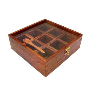 Handcrafted Wooden Spice <b>Box</b> Masala Dabba with Multiple Compartments Traditional <b>Kitchen</b> Spice <b>Storage</b> Container For Sale - Product Image 1
