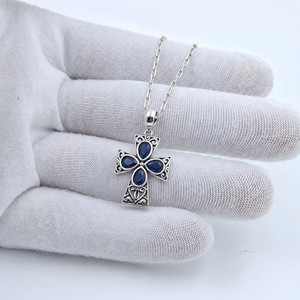 Handcrafted <b>Silver</b> 925 <b>Cross</b> <b>Pendant</b> with Multi Sapphire Gemstone Classic Religious Jewelry Manufacturer JAIPUR <b>SILVER</b> - Product Image 4