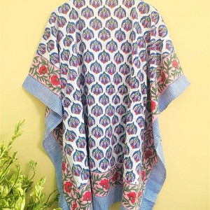 Robe kimono à imprimé floral, col en V, cordon de serrage, coupe ample, longueur intégrale, vêtements d'été pour femmes, style bohème, tissu tissé, une pièce pour adulte - Product Image 3