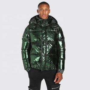 Chaqueta Acolchada con Capucha Azul Metálico para Hombre, Chaqueta de Invierno Gruesa Resistente al Viento, Estilo Casual, Corte Regular, Cierre de Cremallera - Product Image 4
