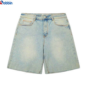 Shorts en jean pour homme, style hip-hop, avec strass, tricotés, respirants, coupe droite, taille mi-haute, personnalisables, élégants, premium, écologiques, streetwear d'été - Product Image 5