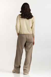 Nueva Llegada, Camisetas para Mujer Más Vendidas, Camiseta Personalizada para Mujer, Corte Holgado, Manga Larga, Cuello Redondo con Costuras Marrones, Suministro OEM - Product Image 2