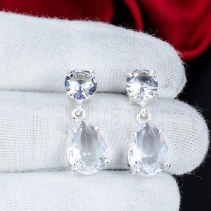 925 Sterling <b>Silver</b> White Topaz Pear Cut Drop <b>Earrings</b> Handmade Gemstone <b>Dangle</b> <b>Earrings</b> Wedding Jewelry Anniversary Birthday - Product Image 1