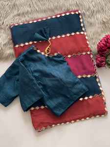 Sari de Georgette de Lujo Dhwaja Export con Bordado, Encaje y Espejo, Estilo Tradicional, de Secado Rápido para Mujer, para Bodas y Diwali - Product Image 5