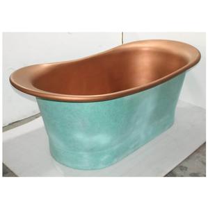 อ่างอาบน้ำทองแดงแบบลอยตัวสีเขียวพาติน่าสุดหรู งานแฮนด์เมด ดีไซน์โบราณ ทนทาน เป็นมิตรกับสิ่งแวดล้อม รูปทรงวงรี สวยงาม เหมาะสำหรับโรงแรม - Product Image 4