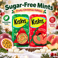 Bonbons KisKis festifs et rafraîchissants aux saveurs fruitées et mentholées, édition limitée, saveur fruit de la passion et pêche, en boîte mince, pour fêtes