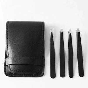 Juego Profesional de 4 Pinzas para Cejas de Acero Inoxidable con Estuche de Cuero PU, Pinzas de Precisión con Punta Inclinada, Plana y Angulada para Ojos - Product Image 6