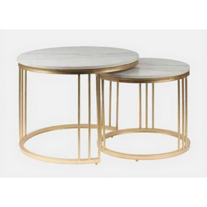 Modern Eco-Friendly Marble Top <b>Nesting</b> Coffee <b>Tables</b> with <b>Gold</b> Metal Frame and Storage Living Room Furniture - Product Image 1