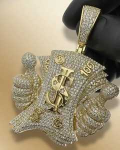 Colgante de mano de rapero con diamantes de moissanita de corte redondo estilo hip hop, chapado en oro amarillo de 14K sobre plata 925, colgante Iced Out. - Product Image 2