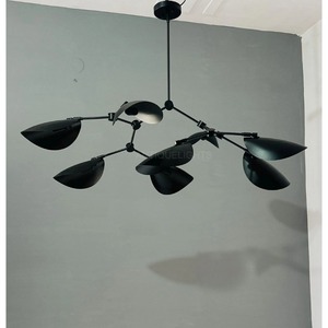 Modern <b>Black</b> Metal Ceiling Pendant <b>Light</b> with Adjustable Leaf Shaped Shades Spiral Design Lighting Fixture - Product Image 5
