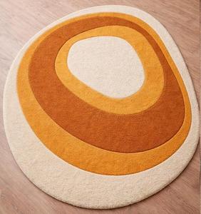 Luxury Modern Wool Hand Tufted Round Area Rug Cream Beige <b>Abstract</b> Ripple Line Floor Carpet for Living Room Mat - Product Image 1