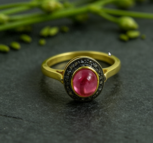 Art Palace Women's 24K <b>Gold</b> Plated Ruby <b>Cocktail</b> <b>Ring</b> Oval Natural Stone Vintage Engagement Style Jewelry - Product Image 1