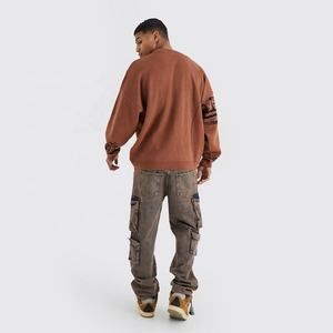 Jeans cargo modernes délavés à l'acide pour hommes avec coutures renforcées Poches fonctionnelles Étiquettes personnalisables et image de marque - Product Image 3