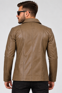 Blazer de Cuero Marrón de Lujo para Hombre, Chaqueta de Traje de Cuero Genuino, Cierre Clásico de Dos Botones, Corte Entallado, Formal, de Negocios, a la Moda - Product Image 5