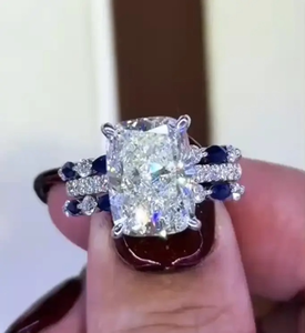 Anillo de Boda con Incrustaciones de Moissanita 925 de Corte Cojín y Anillo de Compromiso con Piedras Blancas, Azules y Rojas Únicas para Mujer - Product Image 3