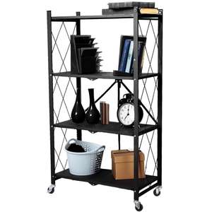 Estante de Almacenamiento Plegable Personalizado para Exhibición, con 4 Niveles, Ruedas y Base, para Cocina, Dormitorio, Despensa, Garaje u Oficina, Sin Necesidad de Ensamblaje - Product Image 1