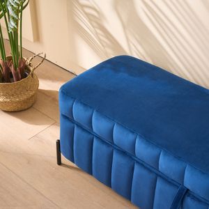 Panca Morbida in Velluto Blu Navy da 125 cm con Vano Contenitore per Soggiorno, Ingresso e Camera da Letto - Product Image 4