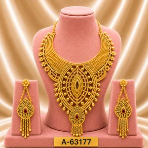 Conjunto Clásico de Collar y Aretes con Flores Chapadas en Oro de 24K, Joyería de Aleación para Mujer, para Bodas, A-63183 - Product Image 4