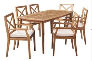 Ensemble de jardin en teck pour 6 personnes, table et chaises en bois massif contemporain, résistant aux intempéries, mobilier de patio - Product Image 1