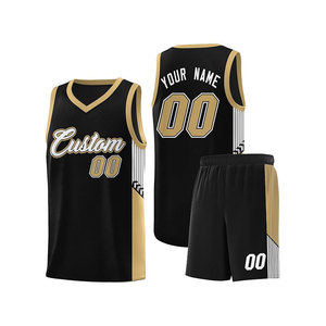 Ensemble de maillots de basket-ball personnalisés, noir et or, col en V, sans manches, en maille, unisexe, pour adultes, impression sublimée 00 - Product Image 1
