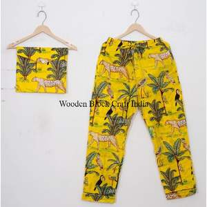 New Design Soft and Breathable Material Pure Cotton jungle Printed Designer Night Suits <b>Top</b> and Pajama Sets from India Wholesale - Product Image 3