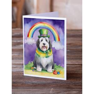 Whimsical Old English Sheepdog St. Patrick's Day Tarjetas de felicitación Pack 8 Tarjetas de nota en blanco con sobres A7 Tamaño 5x7 - Product Image 2