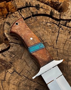 Cuchillo de caza hecho a mano de acero inoxidable de espiga completa con mango de madera, hoja de punta caída, funda de cuero negro, herramienta de supervivencia para exteriores - Product Image 5