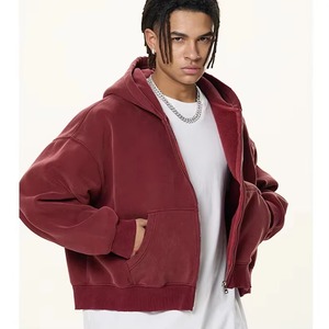 เสื้อฮู้ดซิปโอเวอร์ไซส์ผู้ชาย สีพื้น ผ้าฝ้ายฟลีซ สวมใส่สบายๆ สำหรับฤดูใบไม้ร่วง ทรงปกติ แขนยาว มีกระเป๋า - Product Image 2