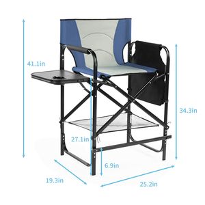 Sedia da regista alta 26 pollici con poggiapiedi, sedia pieghevole portatile da campeggio con portabicchieri e tavolino laterale contenitore - Product Image 1