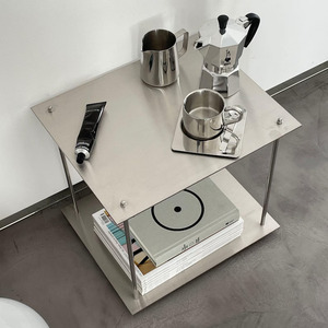 Table basse minimaliste en métal carrée à deux niveaux, meuble moderne pour salon, table d'appoint durable - Product Image 3