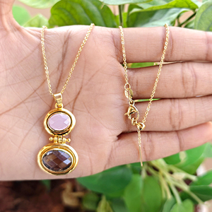 Elegant women jewelry checker cut hydro quartz agate double stone pendant <b>necklace</b> gold plated statement brass chain <b>necklaces</b> - Product Image 5