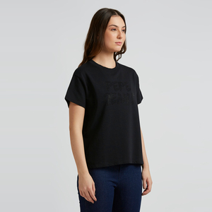 Heavyweight Solid Color Casual Streetwear Wholesale Polyester/Cotton Women's T-Shirt Custom DTF Printed Logo <b>Appliques</b> Summer - Product Image 4
