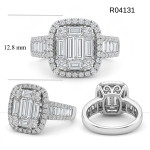 Anillo Delgado de Oro Blanco de 18k de Alta Gama con Diamantes Naturales de Corte Princesa, Anillo de Compromiso y Boda Moderno para Mujer - Product Image 6