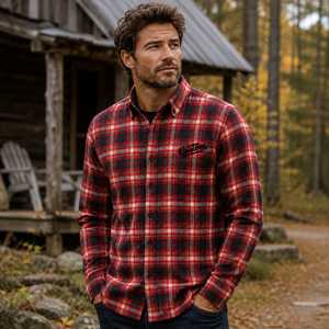 Custom Men's Long Sleeve Plaid Shirt 100% Cotton <b>Button</b> Down Collar Regular Fit Casual Autumn Woven Fabric Flannel Single <b>Button</b> - Product Image 3