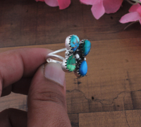 Bague Fleur Paon en Argent Sterling 925 avec Turquoise et Grappe de Pierres Précieuses Naturelles Multicolores, Bijoux Fins pour Femme, Vente en Gros