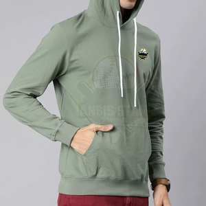 เสื้อฮู้ดผู้ชายสีเขียวทรงปกติ ปักโลโก้ สวมใส่สบายๆ สำหรับฤดูใบไม้ร่วง ผ้าถักเนื้อฝ้าย ดีไซน์มีกระเป๋า - Product Image 4