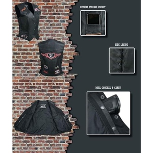 Women's <b>Black</b> PU Leather Biker <b>Vest</b> With Patch Designs And Lace-Up Sides Moto Style Sleeveless Waistcoat - Product Image 4