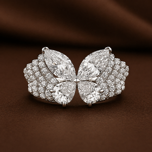 Luxury Pear Shape Diamond Butterfly Ring White Gold Finish with Side <b>Stones</b> Delicate Elegant Design Fine Jewelry Statement Ring - Product Image 1