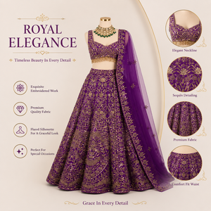 Luxury Purple Designer Bridal Lehenga Choli with Embroidered Dupatta Premium Wedding Reception Party Wear Ethnic Dress for Women - Product Image 5