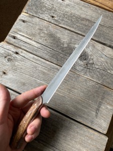 Couteau à filet moderne en acier au carbone forgé, fait main, écologique, compatible lave-vaisselle, ambidextre, 8-9,9 pouces, manche en bois et cuir - Product Image 5