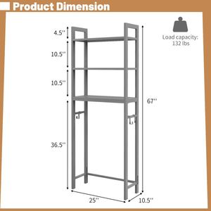 Scaffale Salvaspazio in Metallo da Posizionare Sopra il WC, Organizzatore per Bagno con Ganci per Piccoli Bagni - Product Image 4