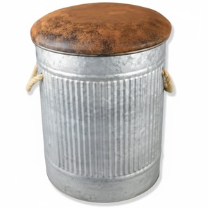 Rustic Galvanized Metal Drum <b>Stool</b> With Wooden Top <b>Storage</b> Ottoman Living Room Furniture Home Decor Accent Piece - Product Image 5