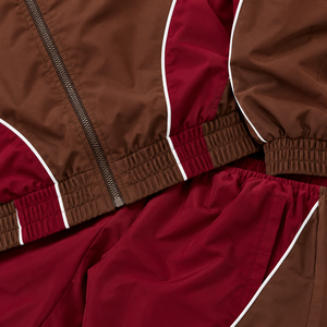 <b>Men</b>’s Brown Burgundy Color Block Zip Up Track Jacket Wide Leg Pants Retro Streetwear <b>Set</b> - Product Image 6