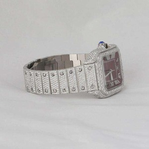 Montre personnalisée de luxe en acier avec mouvement à quartz, cadran en verre, aiguilles, entièrement sertie de diamants VVS Moissanite, design Hip Hop pour hommes, fournisseur indien - Product Image 3