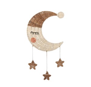 Décoration murale moderne en rotin organique tressé à la main, motif lune croissante et étoiles, pour chambre d'enfant, ornement durable - Product Image 1