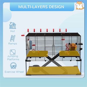 Gabbia Moderna per Piccoli e Medi Animali Domestici, per l'Allevamento di Criceti, Uso Interno ed Esterno, con Motivo Animale, Realizzata in Acciaio, Vetro e Materiale PP - Product Image 5