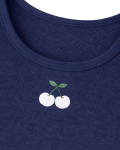 Ensemble décontracté deux pièces pour femme : débardeur court côtelé et short à cordon de serrage bleu marine avec broderie cerise, personnalisable - Product Image 5